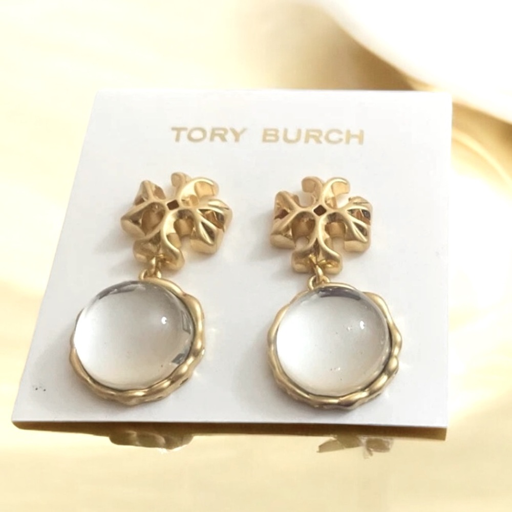 Tory Burch Roxanne clear stone drop earrings in gold. NWOT - Picture 6 of 6